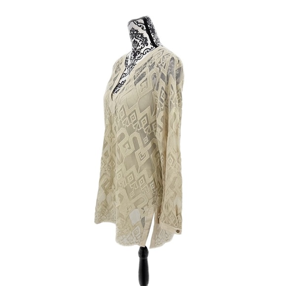 NWT Sigrid Olsen Signature Beige Sheer Tunic Long Sleeve Boho Resort Blouse, L - Picture 11 of 14